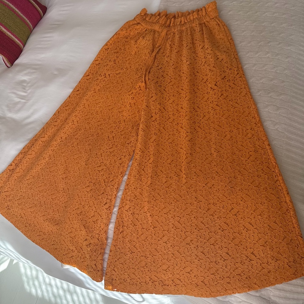 Orange lace elastic waist pants